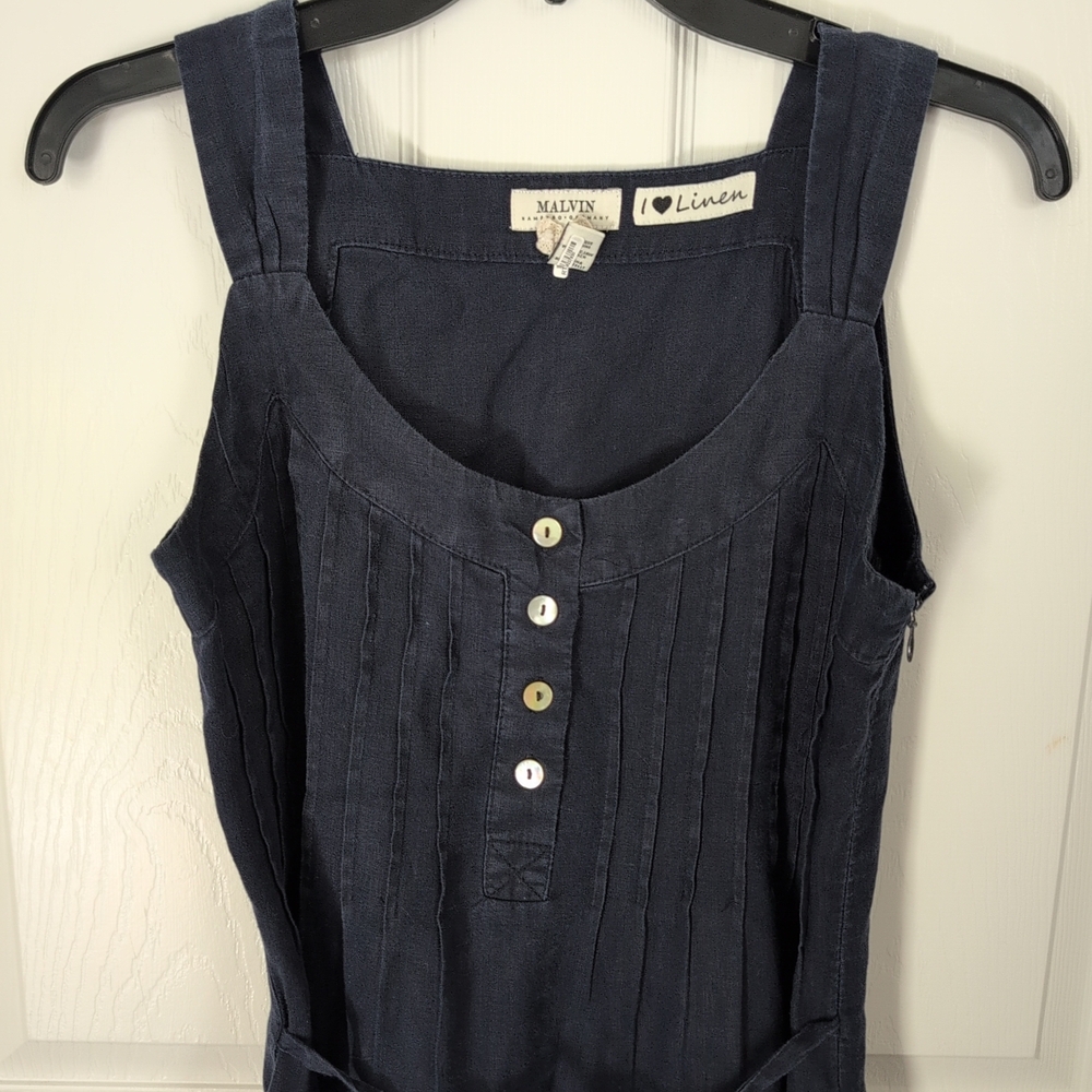 90s Malvin Navy Linen Sleeveless Dress
